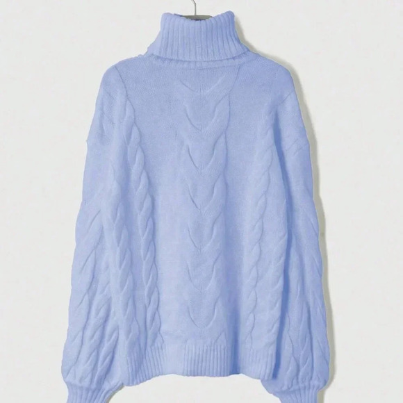 Blue Casual Women's High Collar Sweater - Picture 3 of 4